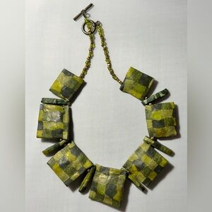 Artisan Green and Gold Checkered Necklace